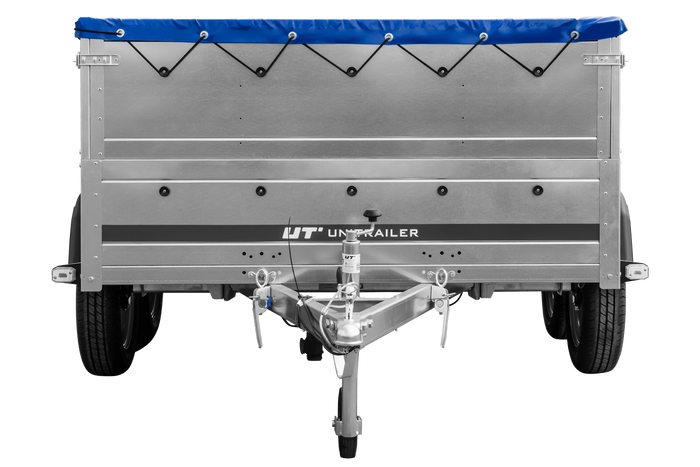 Tweeassige aanhanger 264x150 UNITRAILER GARDEN 265/2 KIPP met BIS-zijwanden, H-0 frame en blauwe afdekking