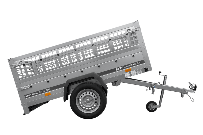 Enkelassige aanhanger 200x125 UNITRAILER GARDEN 201 KIPP met zijwanden van gaas