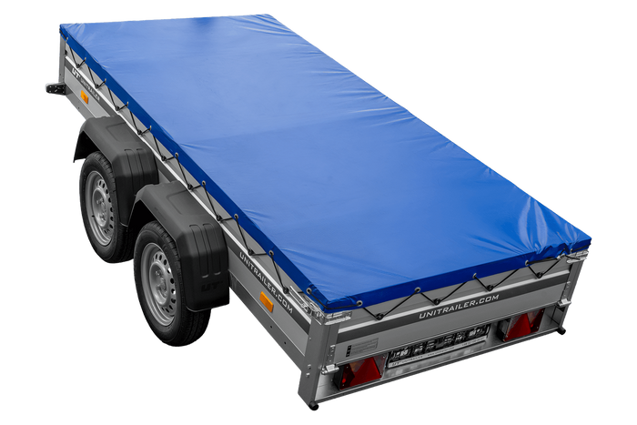 Tweeassige aanhanger met aluminium zijwanden 264x125 Unitrailer Garden 264/2 KIPP ALU met H-0 frame en blauwe afdekking