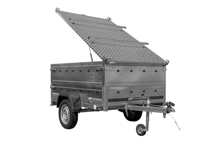 Lichte aanhangwagen 200x125 UNITRAILER GARDEN 201 KIPP met BIS zijkanten en aluminium deksel