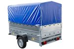 Lichte aanhanger 230x125 UNITRAILER GARDEN 230 KIPP met BIS-zijwanden, H-800 frame en blauwe afdekking