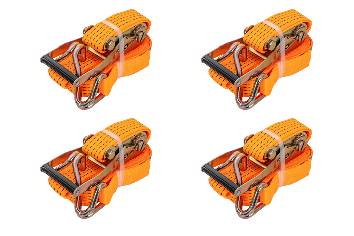 Set van vier UNITRAILER 8m/50mm/5t oranje transportbanden met spaninrichting