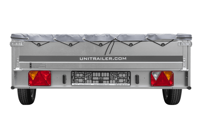 Enkelassige aanhanger op veren 264x150 UNITRAILER GARDEN 265/R KIPP met H-0 frame en grijze afdekking