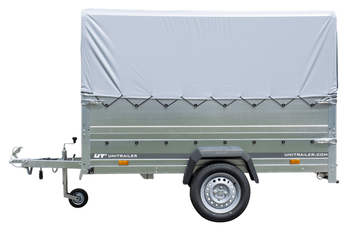 Autoaanhanger 230x125 UNITRAILER GARDEN 230 KIPP met BIS-zijwanden, H-800 frame en grijze afdekking