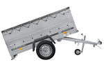 Enkelassige aanhanger 200x106 UNITRAILER GARDEN 200 KIPP met BIS-zijwanden, H-0 frame en grijze afdekking