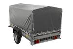 Enkelassige aanhanger met aluminium zijwanden 230x125 Unitrailer Garden 230 KIPP ALU met H-800 frame en grijze afdekking