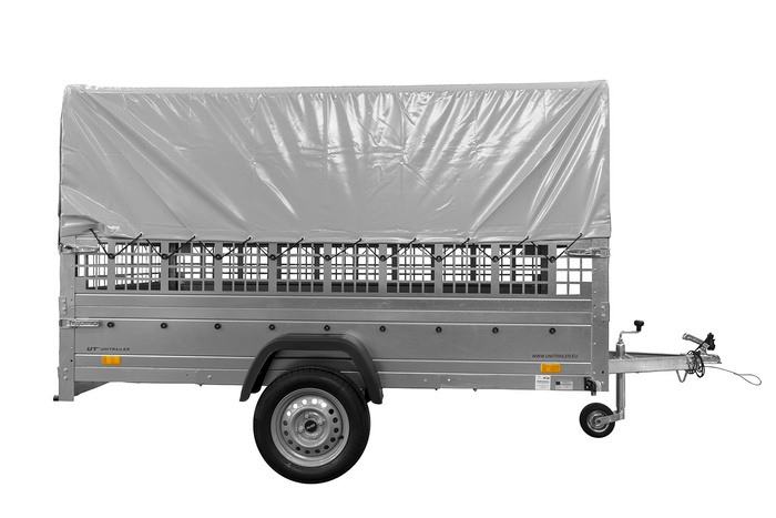 Autoaanhanger 264x125 UNITRAILER GARDEN 264 KIPP met gaaswanden, H-800 frame en grijze kap