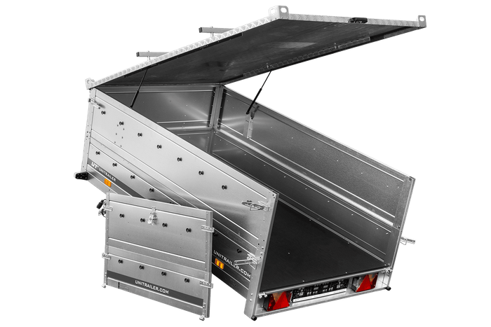Enkelassige aanhanger 230x125 UNITRAILER GARDEN 230 KIPP met BIS-zijwanden en aluminium afdekking