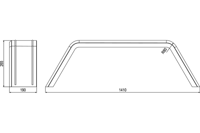 Spatbord tandem 13-14 inch 1410x190 mm platte wielkast voor aanhanger UNITRAILER 