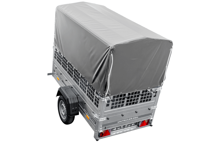 Autoaanhanger 200x106 UNITRAILER GARDEN 200 KIPP met gaaswanden, H-800 frame en grijze afdekking