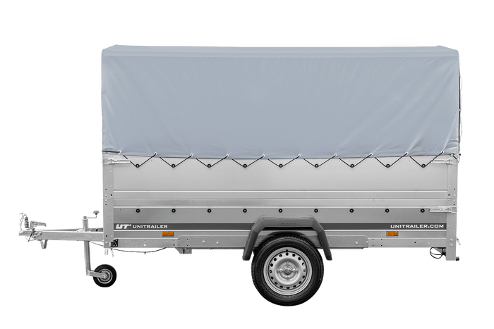 Lichte aanhangwagen op veren 264x125 UNITRAILER GARDEN 264/R KIPP met BIS zijwanden, H-800 frame en grijze afdekking