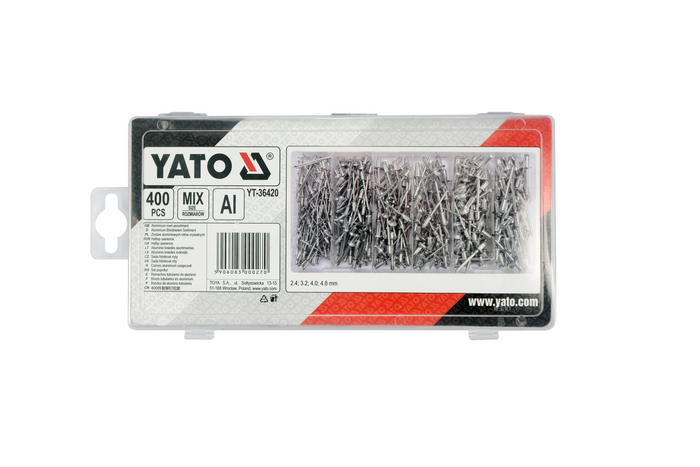 Set van YATO YT-36420 blindklinknagels, mix van maten, 400 stuks