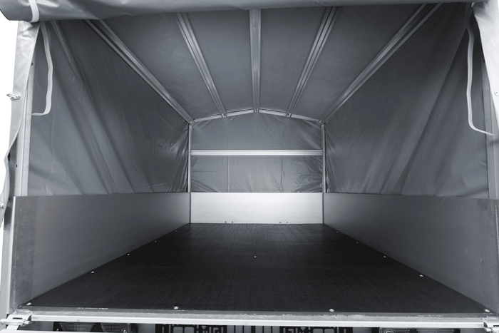 Enkelassige aanhanger met aluminium zijwanden 200x125 Unitrailer Garden 201 KIPP ALU met H-800 frame en grijze afdekking