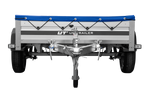 Enkelassige aanhanger op veren met aluminium zijwanden 200x125 Unitrailer Garden 201/R KIPP ALU met H-0 frame en blauwe afdekking