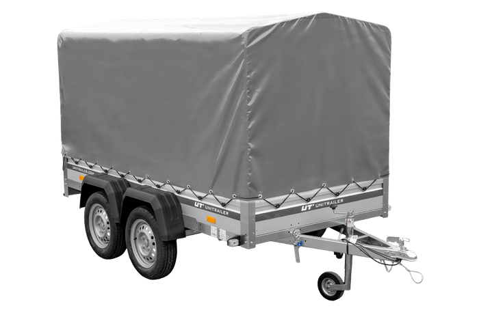 Tweeassige aanhanger met aluminium zijwanden 264x125 Unitrailer Garden 264/2 KIPP ALU met frame H-1100 en grijze afdekking