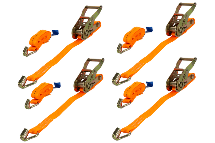 Set van vier UNITRAILER 8m/25mm/1t oranje transportbanden met spaninrichting