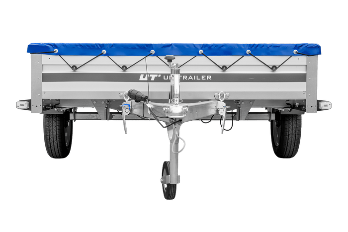 Autoaanhanger met aluminium zijwanden 264x150 Unitrailer Garden 265 KIPP ALU met H-0 frame en blauwe afdekking