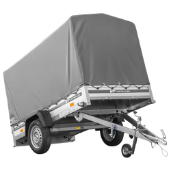 Autoaanhanger met aluminium zijwanden 230x125 Unitrailer Garden 230 KIPP ALU met H1100 frame en grijze afdekking