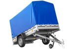 Autoaanhanger met aluminium zijwanden 230x125 Unitrailer Garden 230 KIPP ALU met H1100 frame en blauwe afdekking
