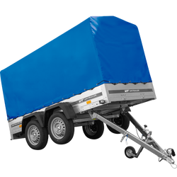 Tweeassige aanhanger 264x125 UNITRAILER GARDEN 264/2 KIPP met H-1100 frame en blauw dekzeil