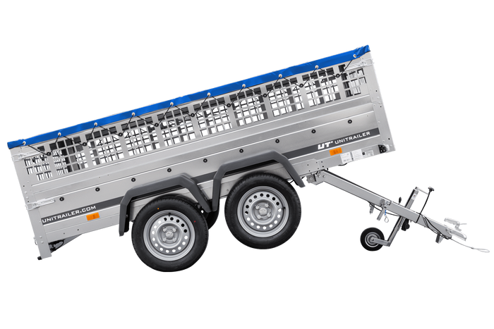 Lichte aanhanger 264x150 UNITRAILER GARDEN 265/2 KIPP met gaaswanden, H-0 frame en blauwe hoes