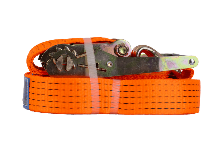 Set van vier UNITRAILER 15m/50mm/5t oranje transportbanden met spaninrichting