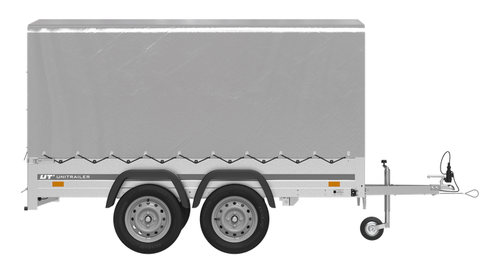Tweeassige aanhanger 264x125 UNITRAILER GARDEN 264/2 KIPP met H-1100 frame en grijze huif