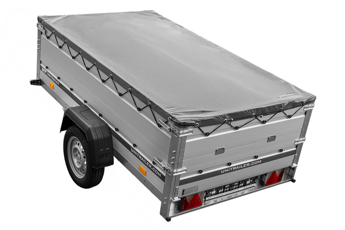 Enkelassige aanhanger met aluminium zijwanden 230x125 Unitrailer Garden 230 KIPP ALU met BIS-zijwanden, H-0 frame en grijze afdekking
