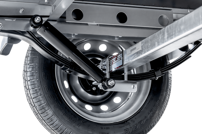 Lichte aanhangwagen op veren 230x125 UNITRAILER GARDEN 230/R KIPP met gaaswanden, H-0 frame en grijze afdekking