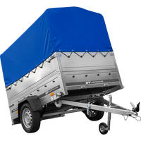 Lichte aanhangwagen op veren 200x125 UNITRAILER GARDEN 201/R KIPP met BIS zijwanden, H-800 frame en blauwe afdekking