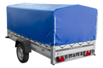 Enkelassige aanhanger met aluminium zijwanden 264x125 Unitrailer Garden 264 KIPP ALU met H-800 frame en blauwe afdekking