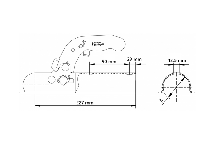 KNOTT K7.5-D kogelkoppeling voor een aanhanger van 750 kg met een dissel van 60 mm.