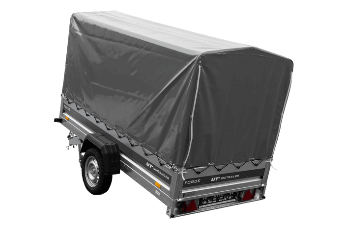 Autotrailer 264x125 UNITRAILER FORCE 264 KIPP met H-1100 frame en grijze afdekking