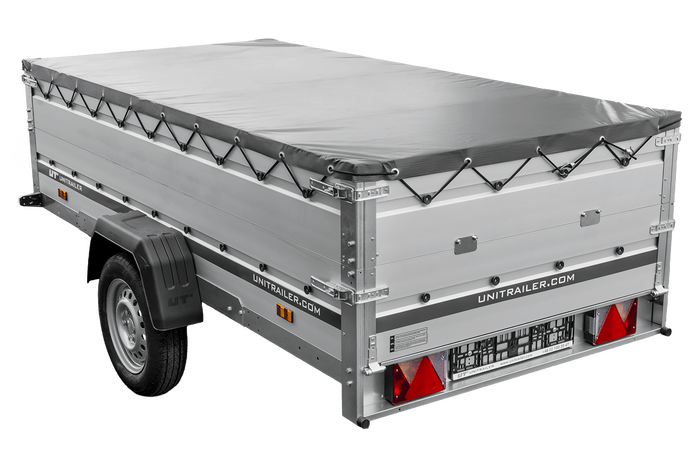 Enkelassige aanhanger met aluminium zijwanden 264x125 Unitrailer Garden 264 KIPP ALU met BIS-zijwanden, H-0 frame en grijze afdekking