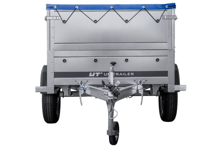 Autoaanhanger 200x106 UNITRAILER GARDEN 200 KIPP met BIS-zijwanden, H-0 frame en blauwe afdekking