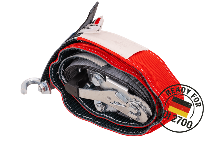 Set van vier HEFFA CARLINE 130 spanbanden voor sleepwagens wielbevestigingsbanden 2,8m/35mm/3t VDI 2700