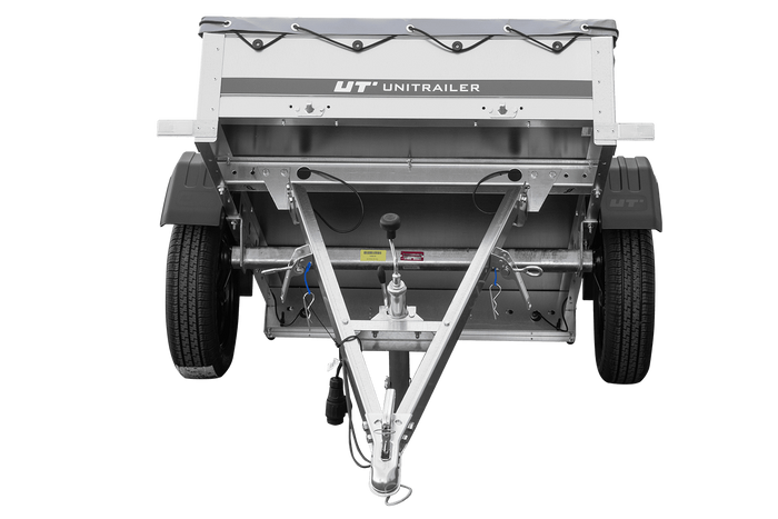 Enkelassige aanhanger 150x106 UNITRAILER GARDEN 150 KIPP met H-0 frame en grijze afdekking