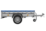 Enkelassige aanhanger met aluminium zijwanden 200x125 Unitrailer Garden 201 KIPP ALU met H-0 frame en blauwe afdekking