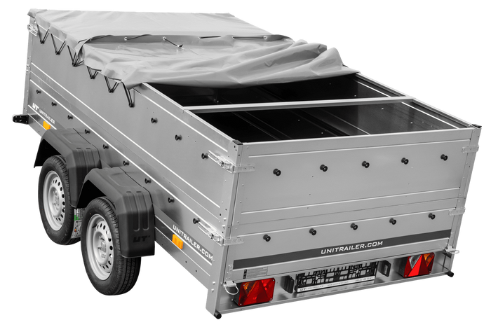 Tweeassige aanhanger 264x150 UNITRAILER GARDEN 265/2 KIPP met BIS-zijwanden, H-0 frame en grijze afdekking