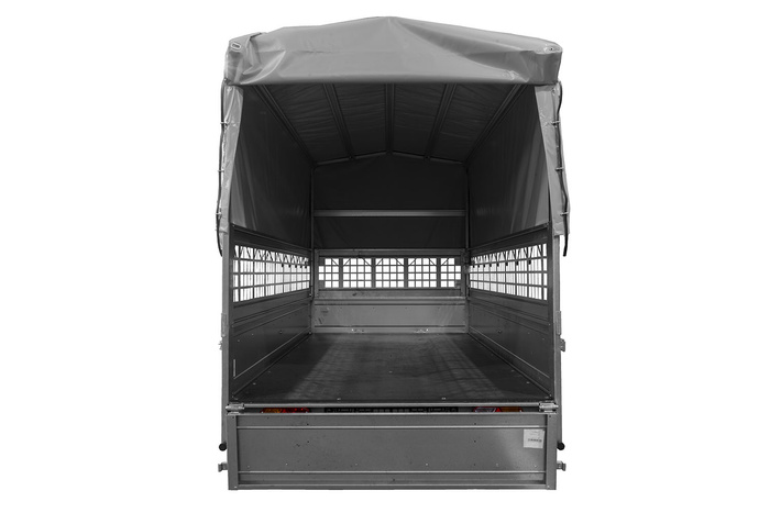 Autoaanhanger 264x125 UNITRAILER GARDEN 264 KIPP met gaaswanden, H-800 frame en grijze kap