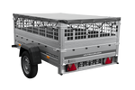Enkelassige aanhanger 200x125 UNITRAILER GARDEN 201 KIPP met gaaswanden en grijze afdekking