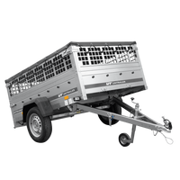 Enkelassige aanhanger 200x125 UNITRAILER GARDEN 201 KIPP met gaaswanden en grijze afdekking