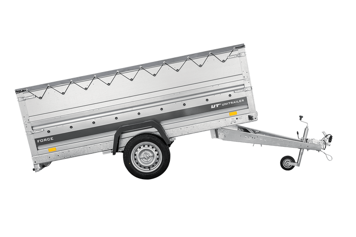 Enkelassige aanhanger op veren 264x125 UNITRAILER FORCE 264/R KIPP met BIS-zijwanden, H-0 frame en grijs dekzeil
