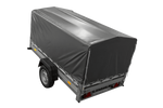 Enkelassige aanhanger met aluminium zijwanden 230x125 Unitrailer Garden 230 KIPP ALU met H-800 frame en grijze afdekking
