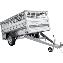 Lichte aanhanger op veren 230x125 UNITRAILER FORCE 230/R KIPP met gaaswanden, H-0 frame en grijze afdekking