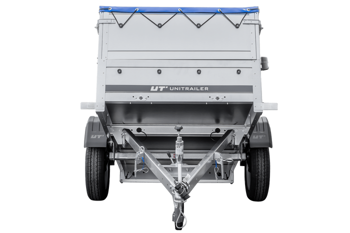 Autoaanhanger 200x106 UNITRAILER GARDEN 200 KIPP met BIS-zijwanden, H-0 frame en blauwe afdekking
