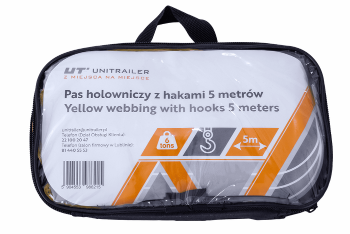 Sleepkabel met haken UNITRAILER sleepband 5m/50mm/6t geel