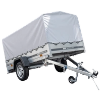 Enkelassige aanhangwagen op veren 230x125 UNITRAILER GARDEN 230/R KIPP met H-800 frame en grijs zeil