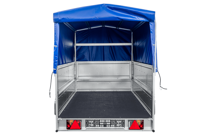 Lichte aanhanger 230x125 UNITRAILER GARDEN 230 KIPP met BIS-zijwanden, H-800 frame en blauwe afdekking