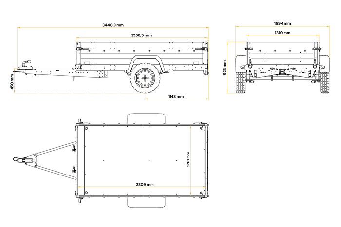 Autotransportaanhanger op veren 230x125 UNITRAILER FORCE 230/R KIPP met BIS-zijwanden, H-0 frame en grijze afdekking